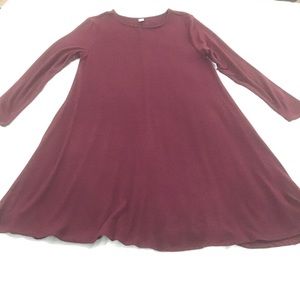 Old Navy Long Sleeve Swing Dress in Wine Stain (Burgundy), NWT, Size L